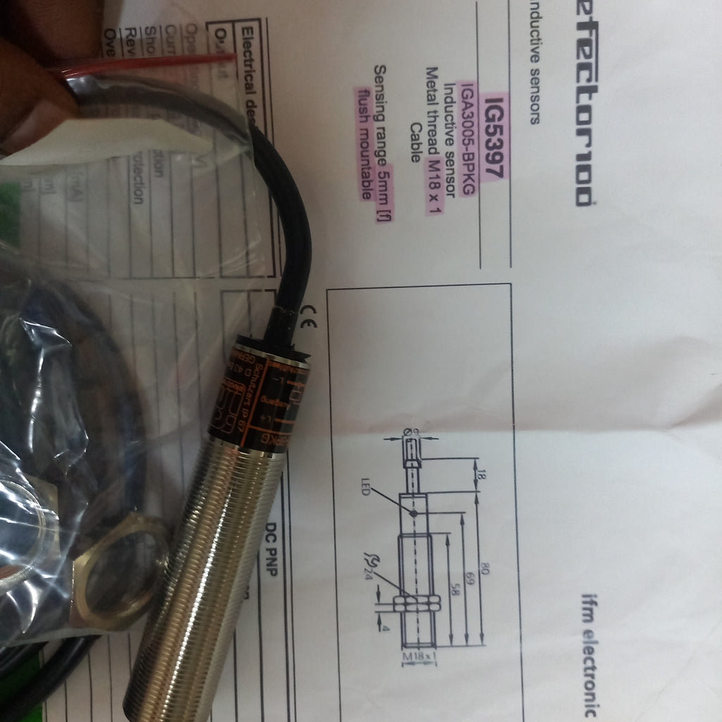 M8x80mm Lenght Inductive sensor 1G5397, 1GA3005-BPKG with 2 m PVC-Cable, PNP, NO, 5mm Range,