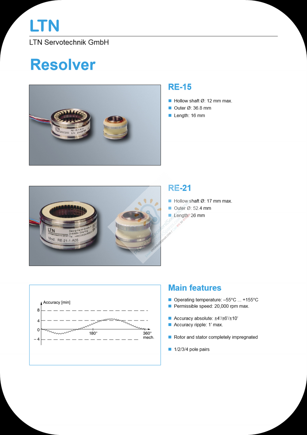LTN RESOLVER RE-21-1-A05 Resolver SIZE 21 | Hollow 12.7 mm | 1 Pole Pair