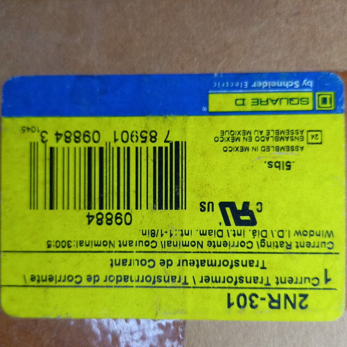 2NR301 SquaredD TRANSFORMER CURRENT specification Sticker