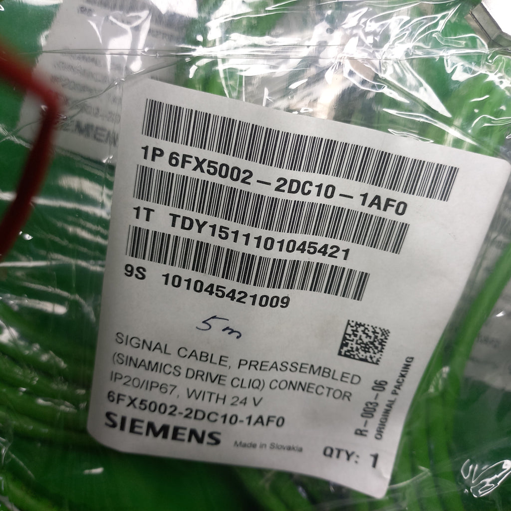Specification sticker of 6FX5002-2DC10-1AF0 Drive Cliq Sinamics S120 motion connect 500 signal encoder Cable Rj45 connector