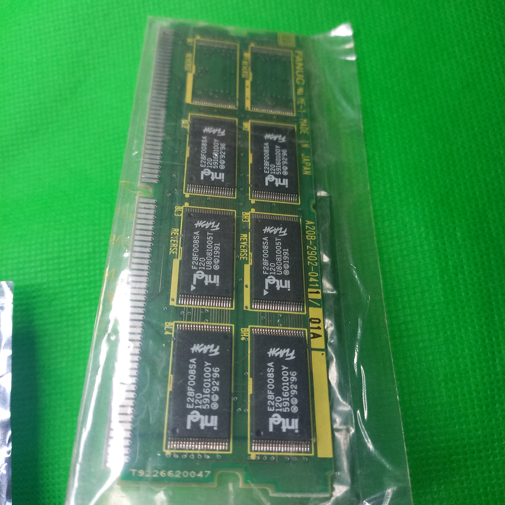 Photo full view of 6MB FROM+256K  Module  A20B-2902-0411/01A
The Fanuc A20B-2902-0411/01A is a 6MB Flash ROM (FROM) memory module with 256K SRAM designed for use with Fanuc CNC systems (such as the Series 18B).