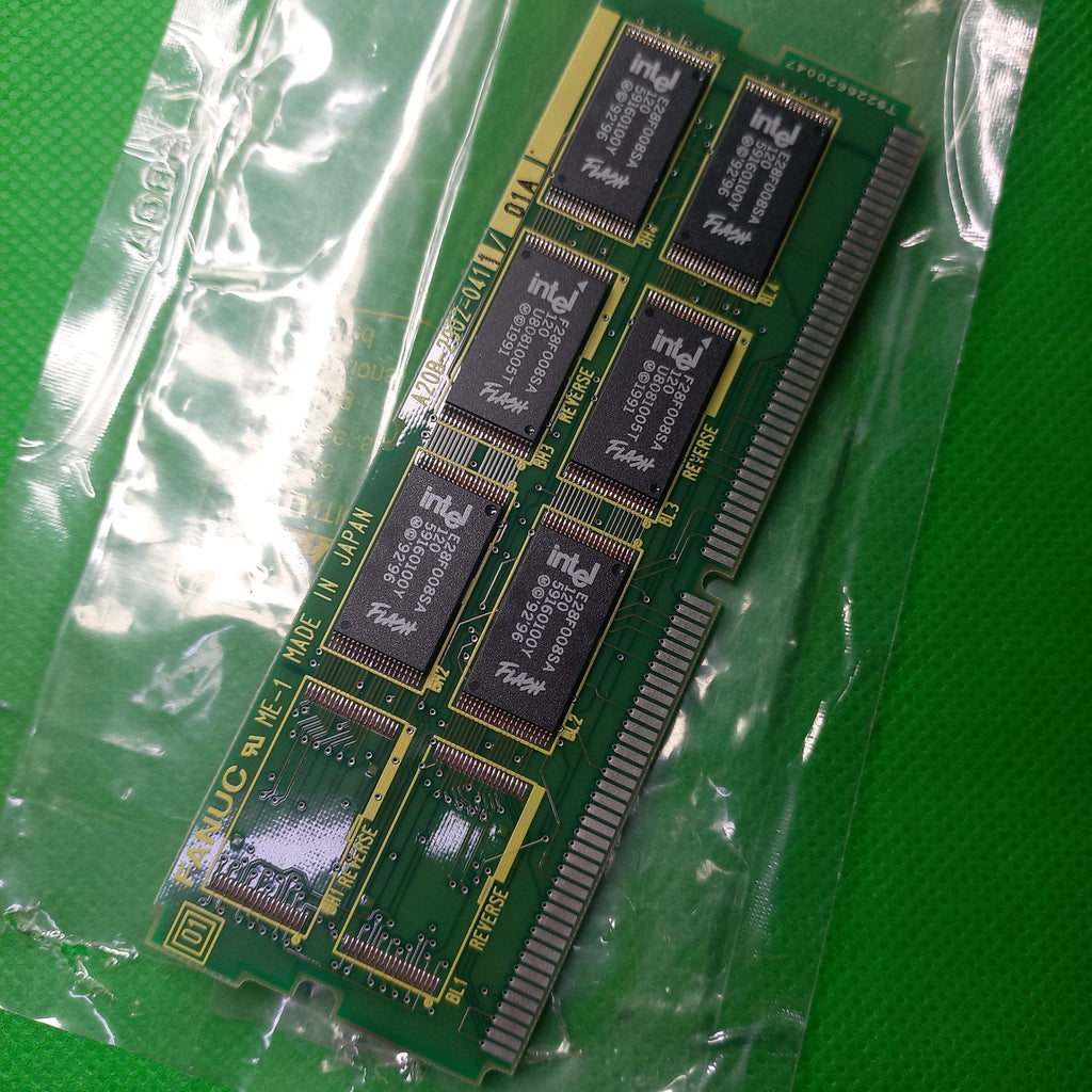 PCB full view Outside packing 6MB FROM+256K  Module  A20B-2902-0411/01A
The Fanuc A20B-2902-0411/01A is a 6MB Flash ROM (FROM) memory module with 256K SRAM 