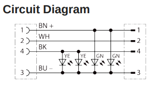 Circuit diagram of Pin Numbers on Escha AL-WAK4P2-5/S370 8048114, 5m M12 Female stratight 4 pin,Sensor Cable 