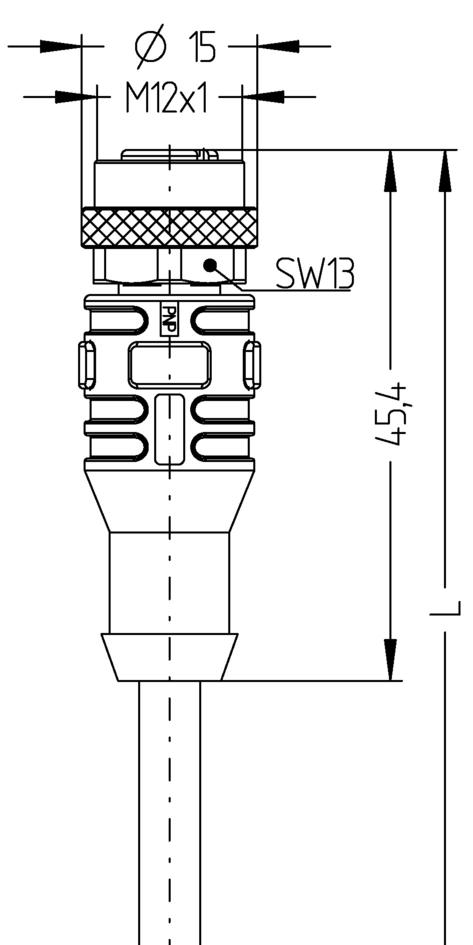Dimensions of Connectro AL-WAK4P2-5/S370 8048114, 5m M12 Female stratight 4 pin,Sensor Cable 