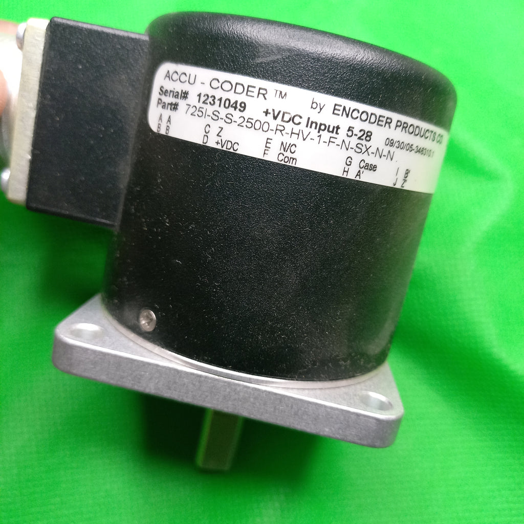 Read sticker with all technical dettails and signal pin out with complet part number AccuCoder Encoder by Encoder Products 
725ISS2500RHV -1-F-N-SX-N-N