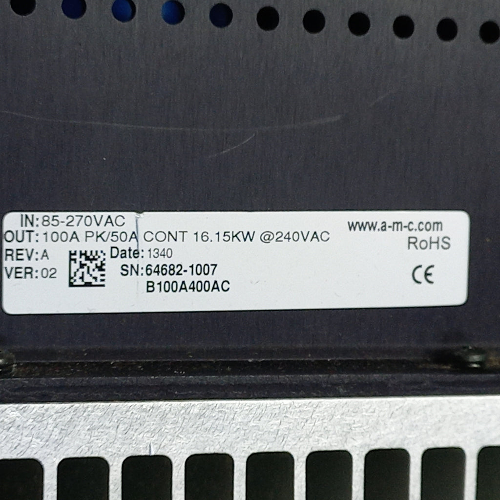 Specificarion sticker on Advanced Motion Controls | B100A400A CA Ver: 02 | B100A400AC Rev: A Ver: 02  | B100 A 400 AC | BP 64682-10071339 V02 