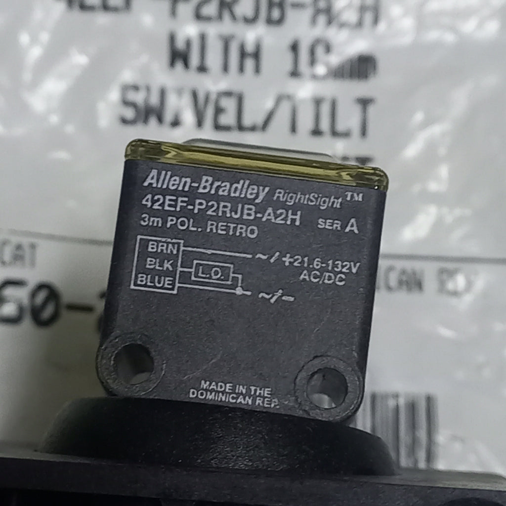 Specification sticker of Polarized Retroreflective Sensor 42EF-P2RJB-A2H, RightSight Photoelectric Sensor