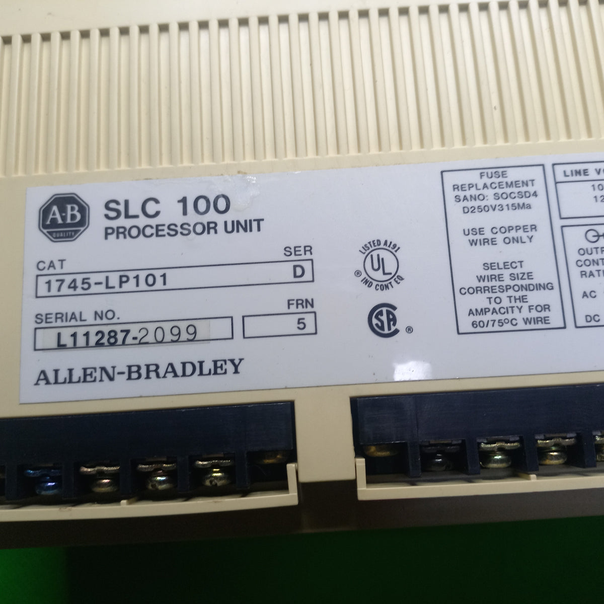 specification sticker SLC100 Processor Unit 1745LP101
