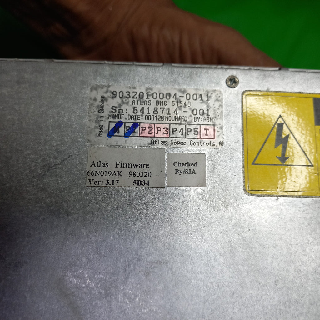 specification sticker and firmware sticker AtlasCopcoDMC5154090045-0399ServoAmp110.5ARMSFW66N019AK980320_2
