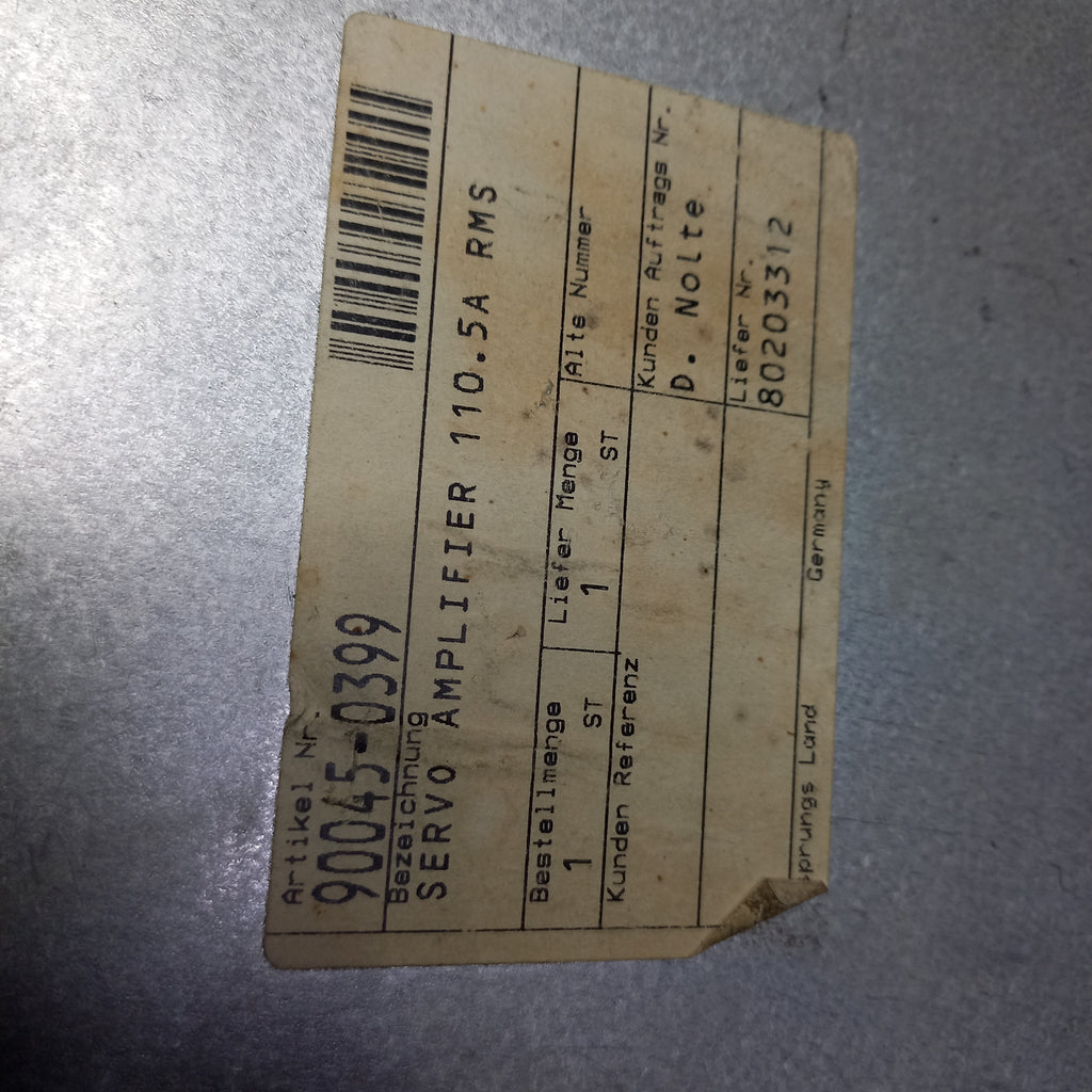 Specification of Artikel Atlas Copco DMC 51540 | 90045-0399 Servo Amp 110.5A RMS FW66N019AK 980320