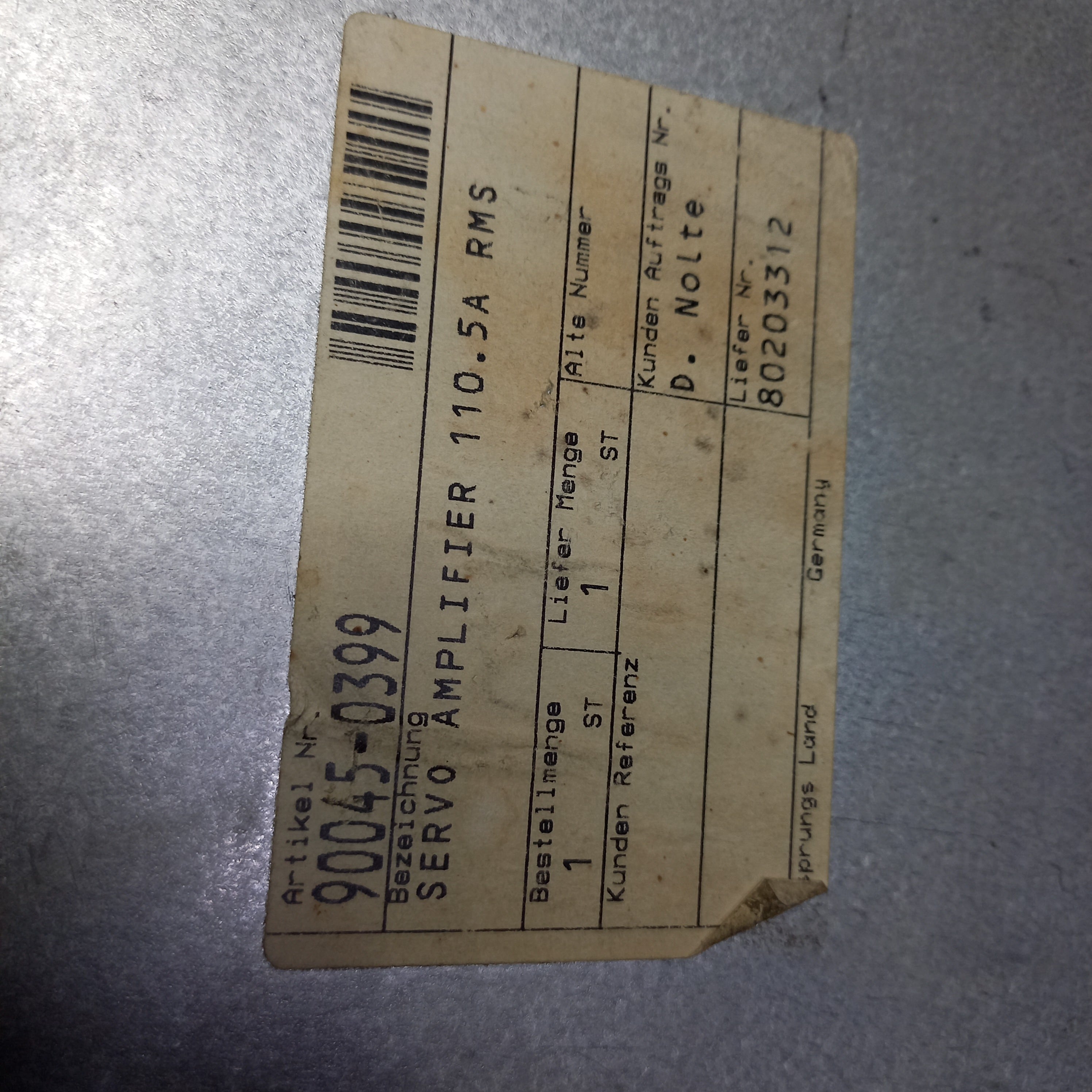 Specification of Artikel Atlas Copco DMC 51540 | 90045-0399 Servo Amp 110.5A RMS FW66N019AK 980320