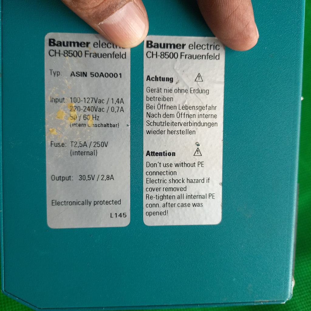 BAUMER ELECTRIC ASIN 50A0001
ASIN50A0001 POWER SUPPLY ASI

Baumer Electric ASIN 50A0001 ( ASIN-50A0001) is a discontinued Actuator-Sensor-Interface (ASi) power supply unit manufactured by Baumer Electric.