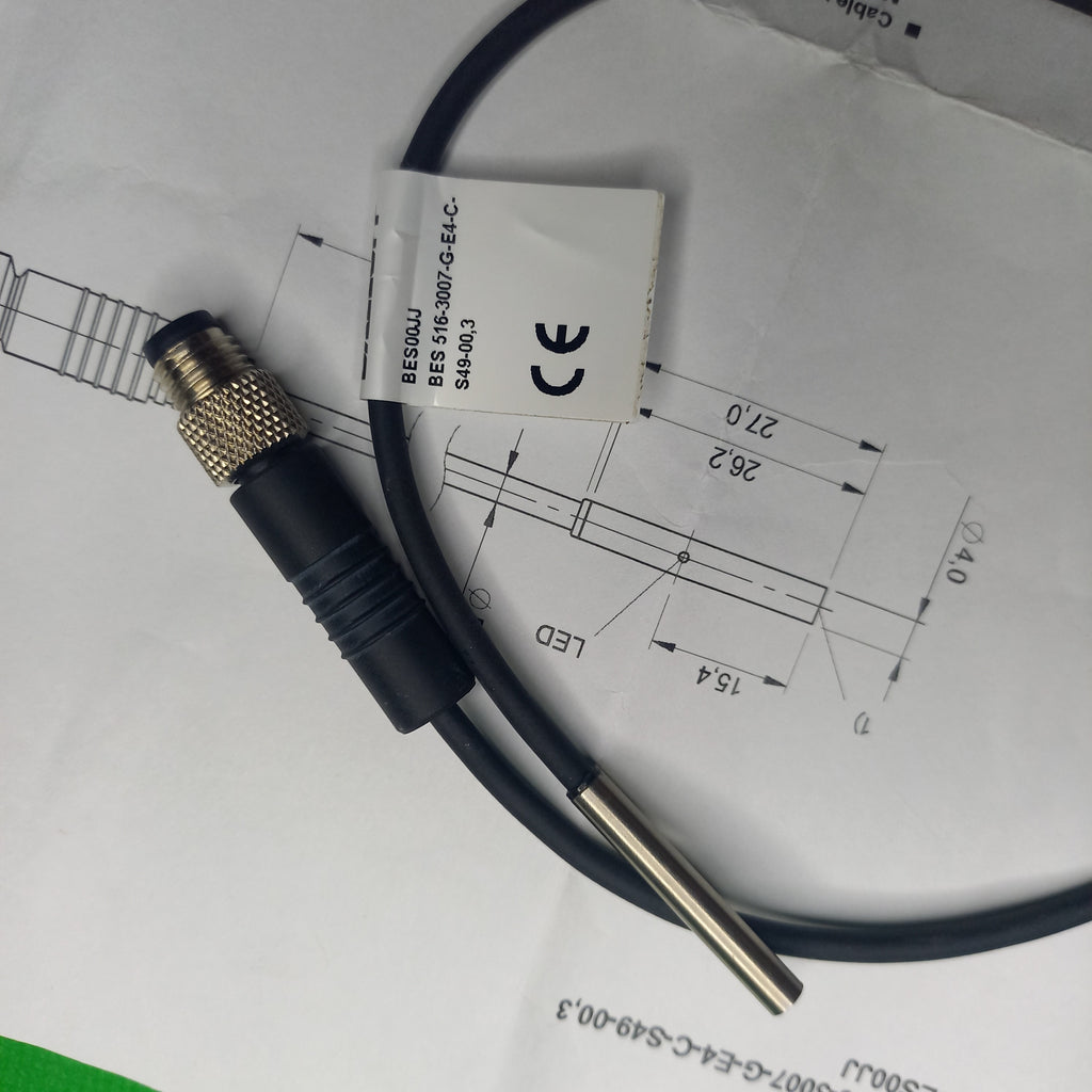 connector shown with sensor and cable Balluff BES00JJ, D4.0, flush, Sn=1.5mm, PNP, NO