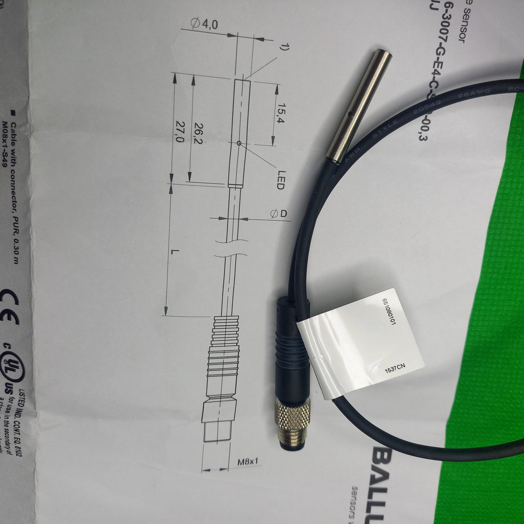 specification sticker BES00JJ,BES 516-3007-G-E4-C-S49-00,3, dia4x27mm, 