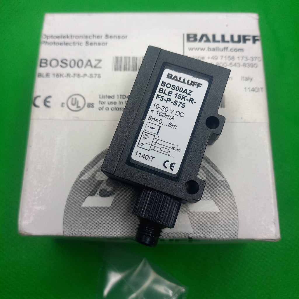 Specification sticker side photo of BOS00AZ,BLE 15K-R-F5-P-S75, Range 0-5 mm