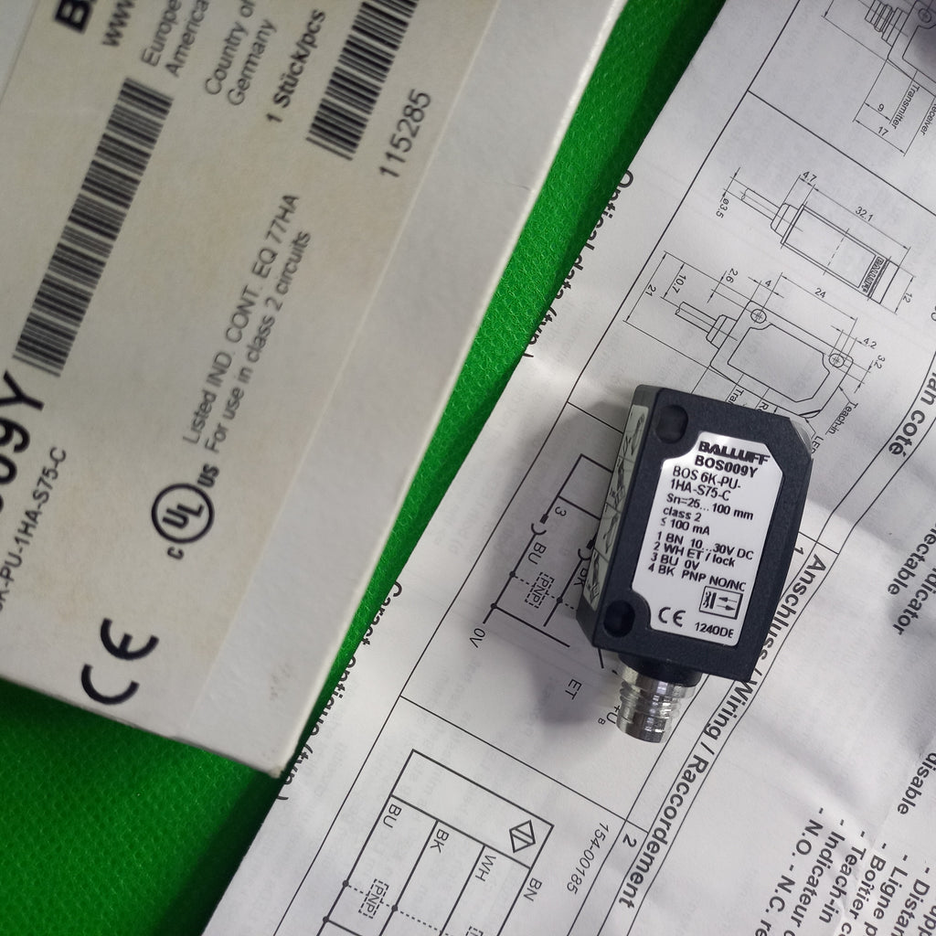 Specification sticker view of unboxing session photo Balluff BOS 6K-PU-1HA-S75-C (BOS009Y) 
