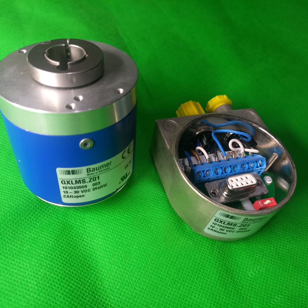 Baumer GXLMS 101043559 MultiTurn Encoder 13STx16MT Hollow 14mm,CANOpen, 2 M12 plug