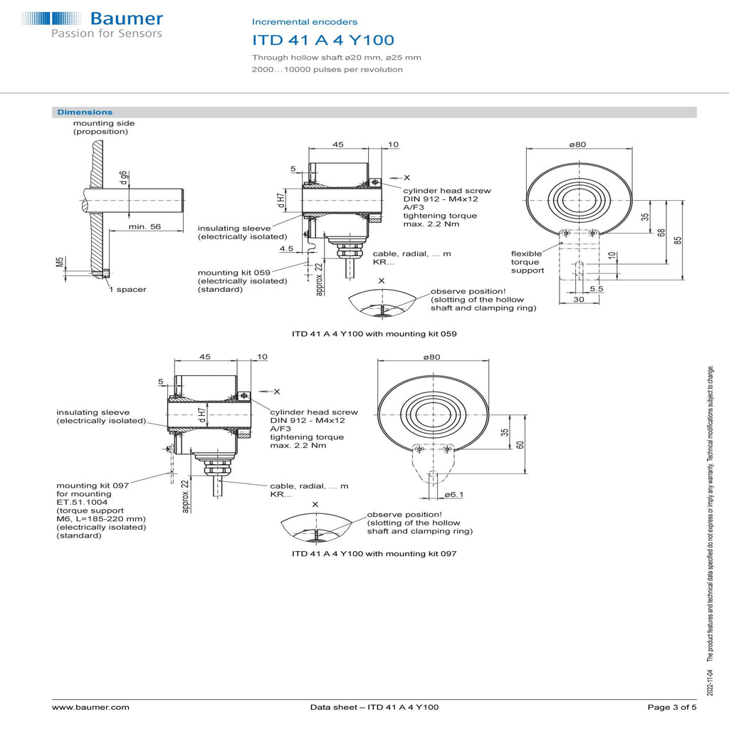 Encoder ITD 41 A 4 Y100 | Ready Stock | 2500 PPR | Hollow 25mm