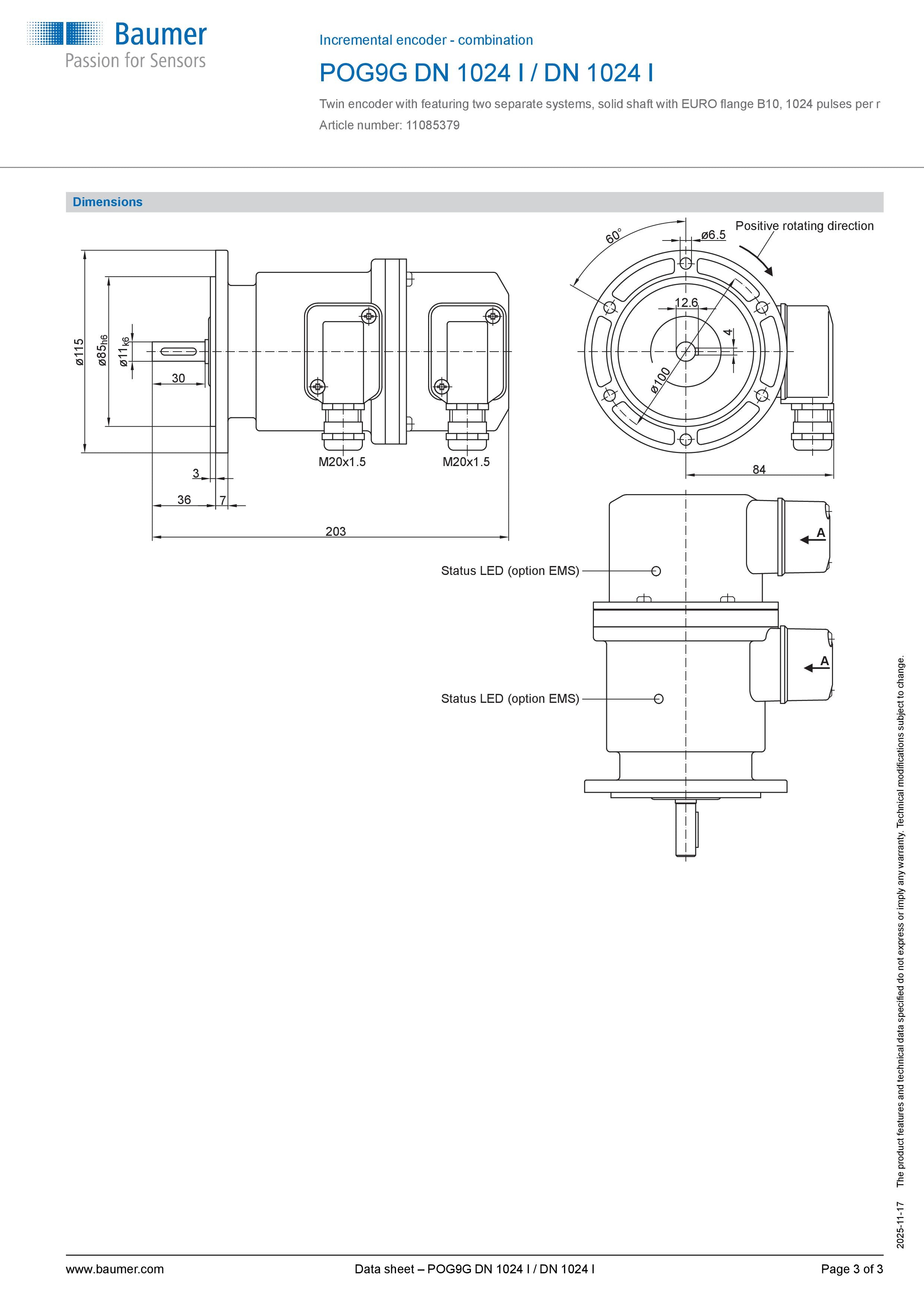 Hubner POG9G DN 1024 I / DN 1024 I | Baumer Twin Encoder | HTL | POG9GDN1024I