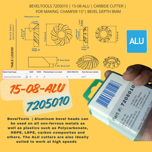 BevelTools_7205010 15-08-ALU Precision Radius and Chamfer Solid Carbide Cutters for Portable bevel cutting milling machines 
