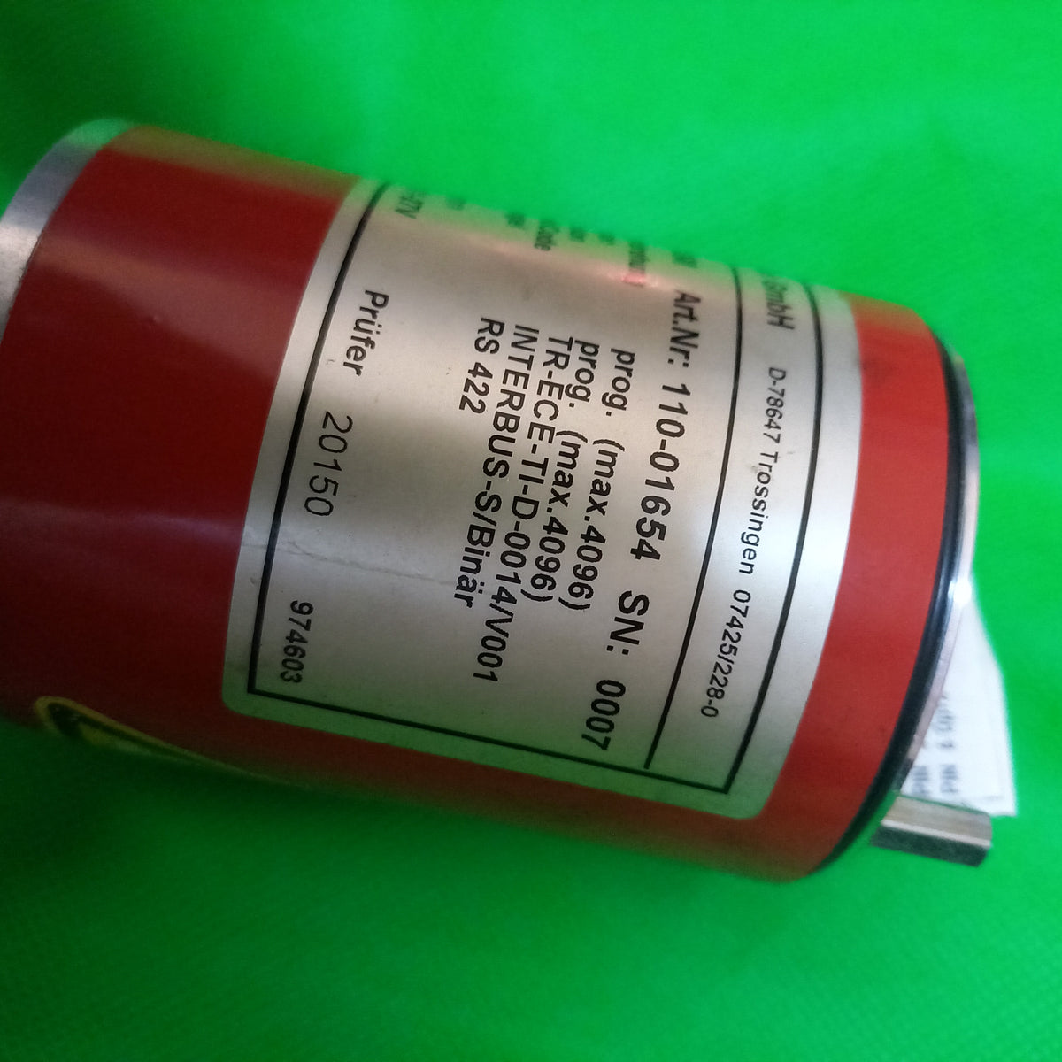 Specification sticker of Programmable encode TR Electronic CE65M Art. Number; 110-01654 Interbus - S/Binar | CE 65M | 4096Prog. x 4096(Progr.)