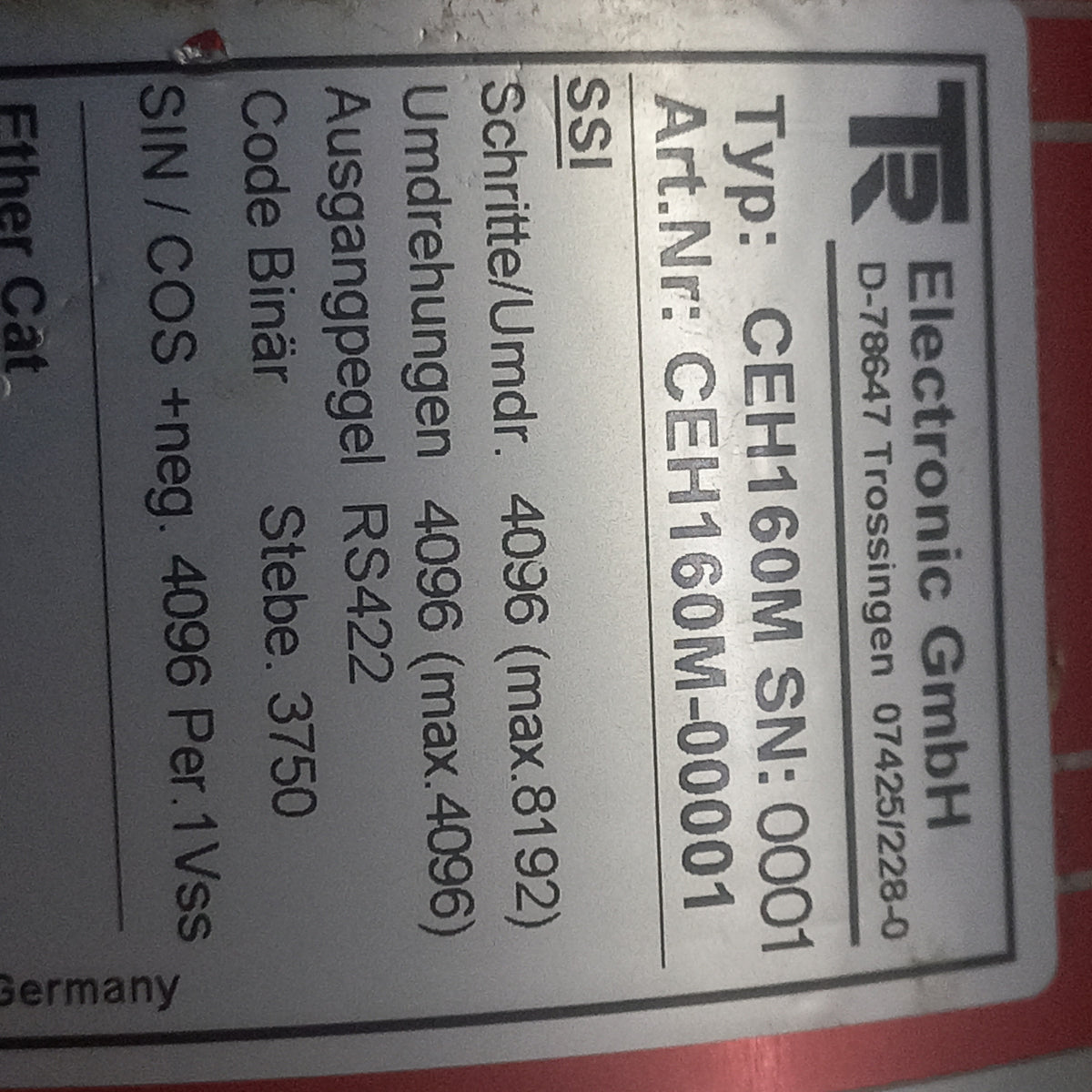 Specification sticker TR Electronic MPN: CEH160M CEH 160M  
