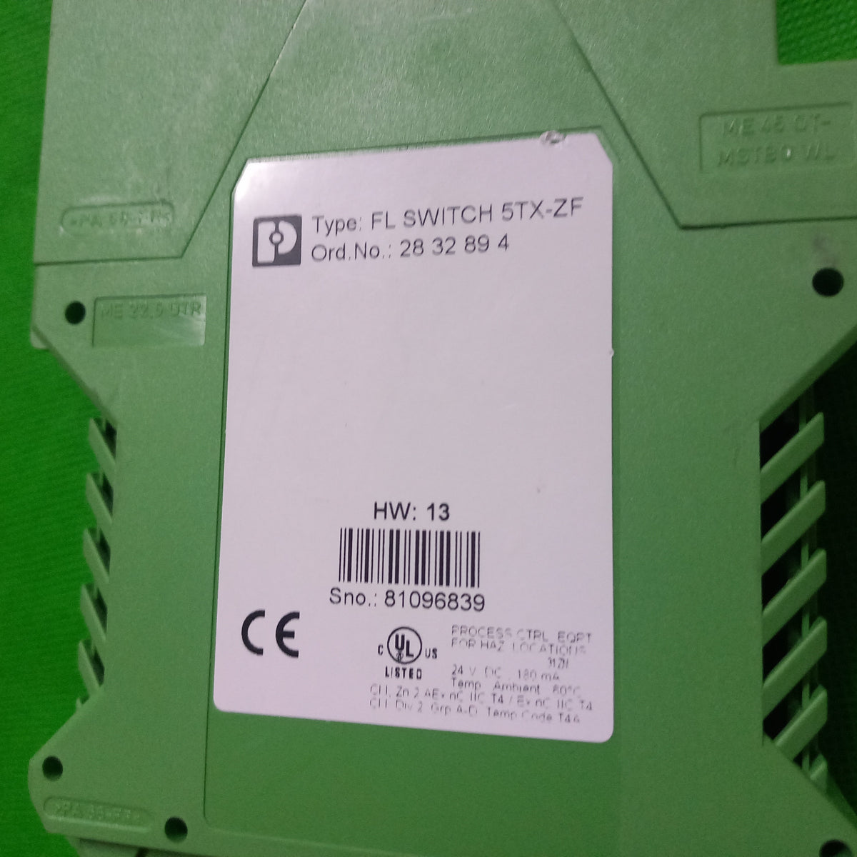 Sticker on the side of FL SWITCH 5TXZF - Industrial Ethernet Switch Phoenix 2832894