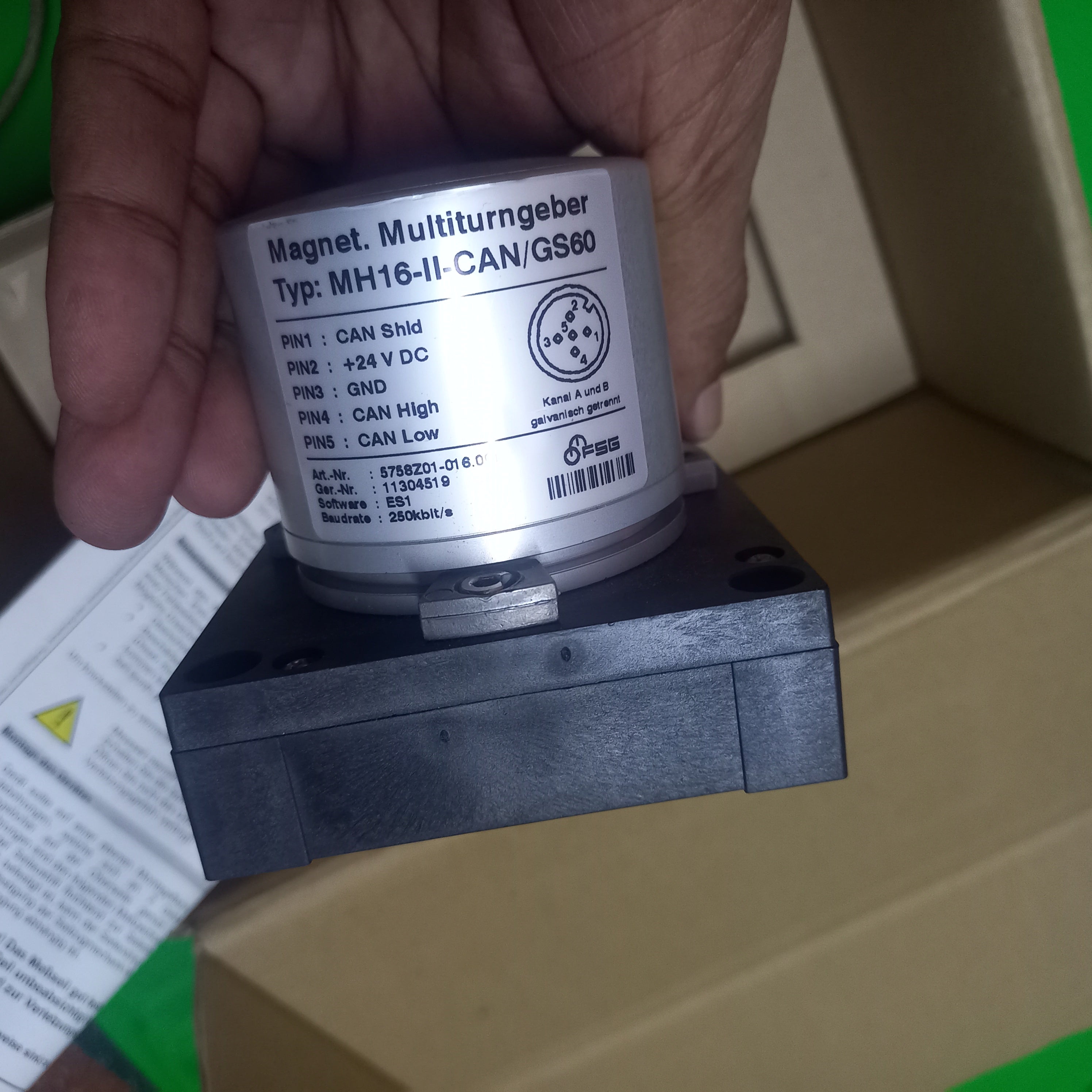 FSG Draw Wire Encoder SL3500, SL003500-MH 16-ll Fitted MH-II-GS60 Safety Encoder