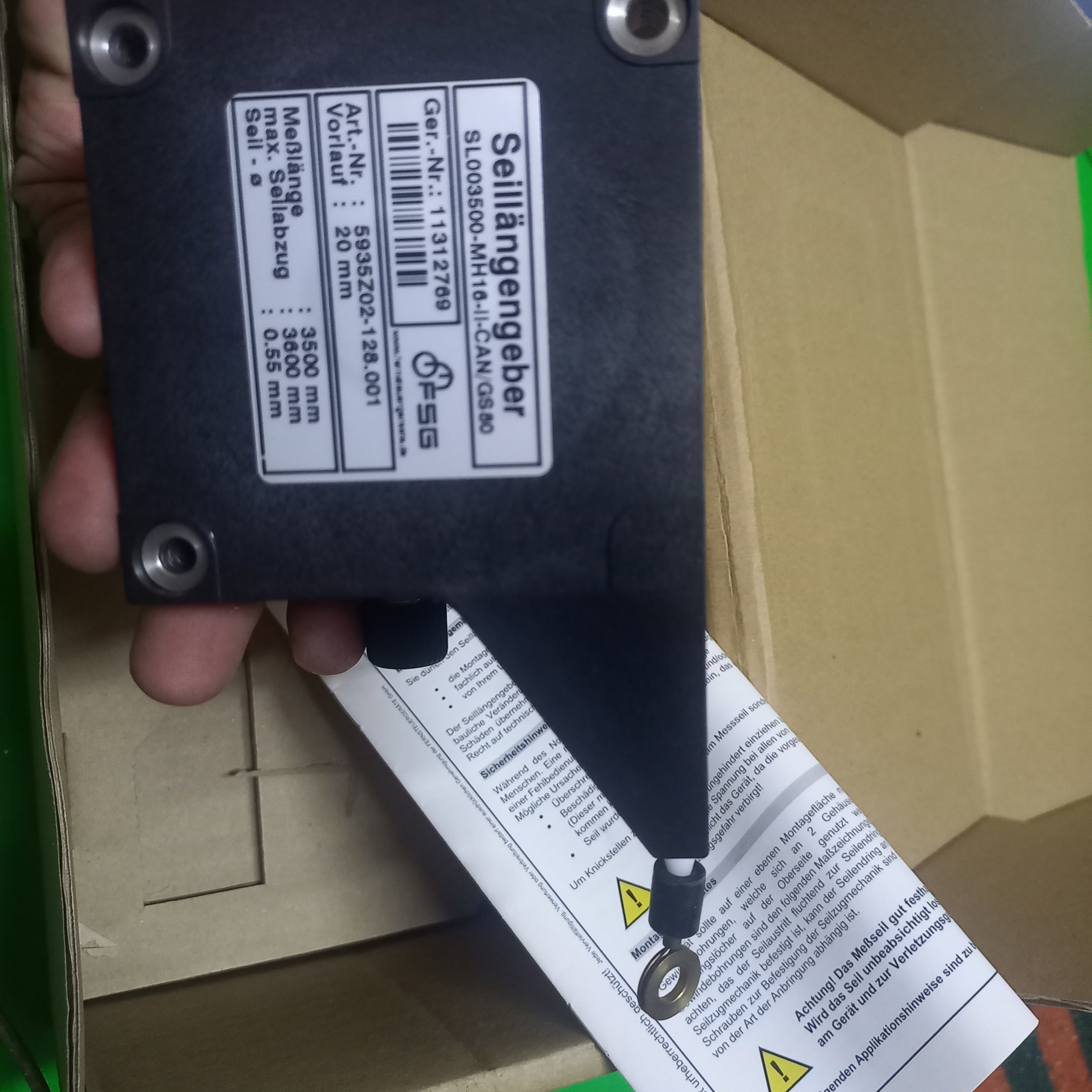 FSG Draw Wire Encoder SL3500, SL003500-MH 16-ll Fitted MH-II-GS60 Safety Encoder