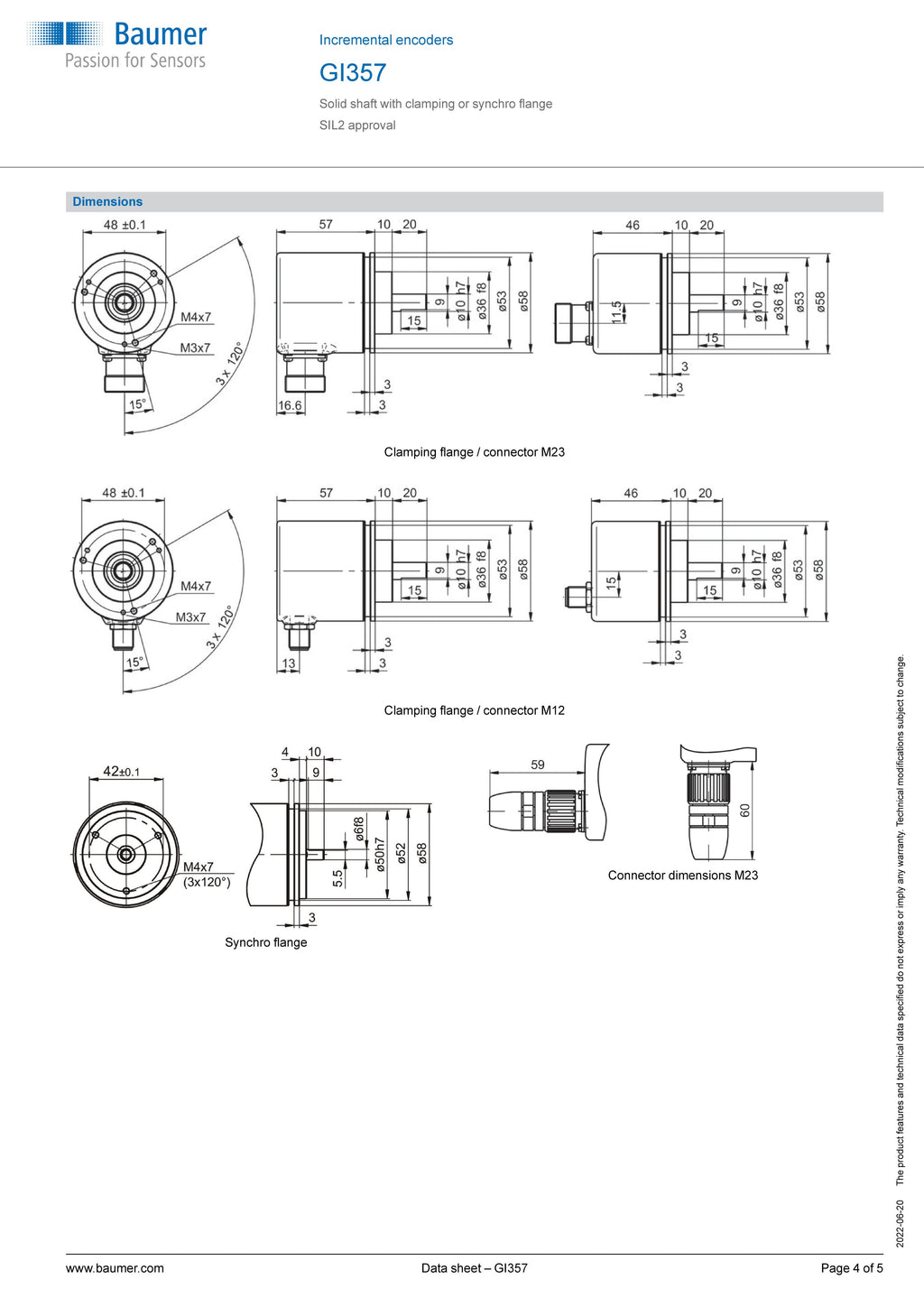 BAUMER GI 355 Encoder | 1000 Imp | 4.75-30VDC| M23 | 10mm Shaft| Clamping Flange