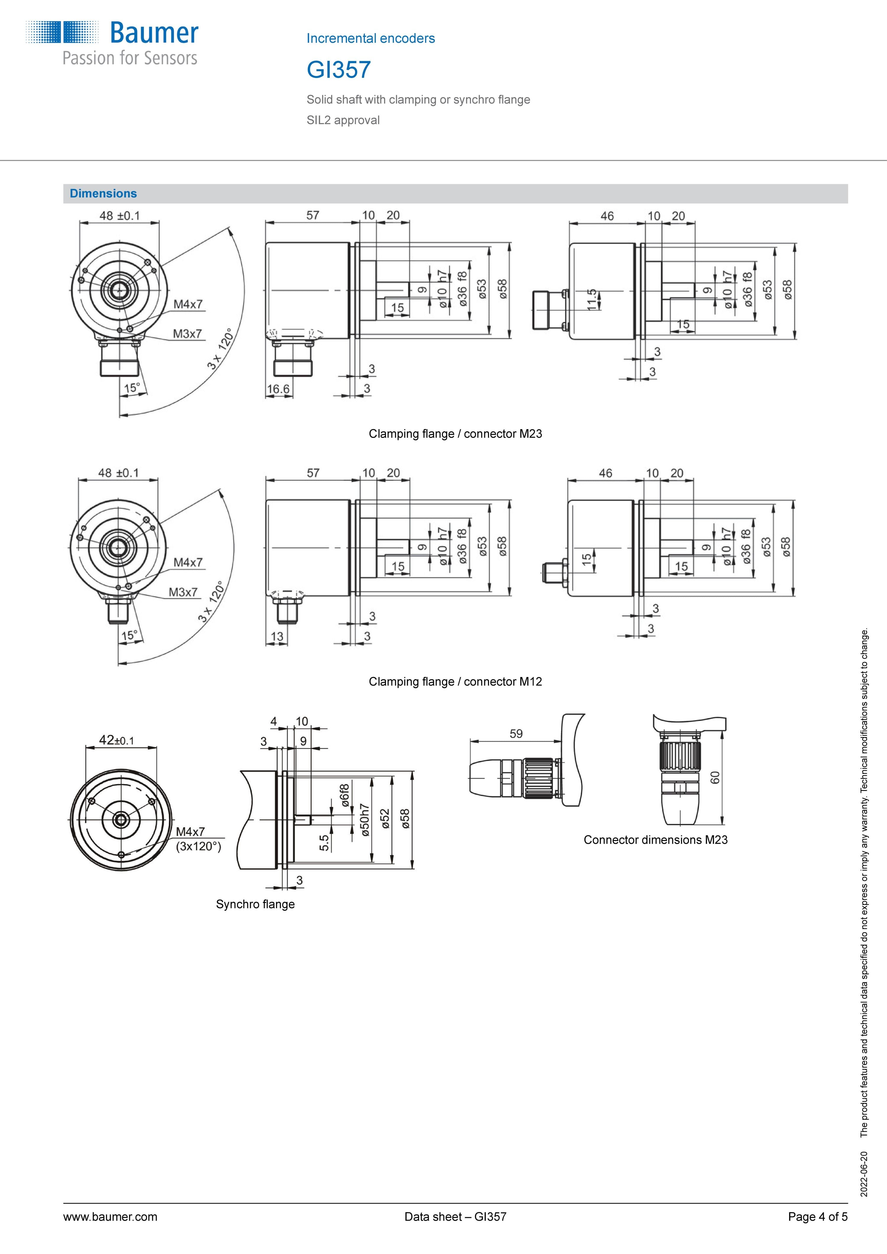 BAUMER GI 355 Encoder | 1000 Imp | 4.75-30VDC| M23 | 10mm Shaft| Clamping Flange
