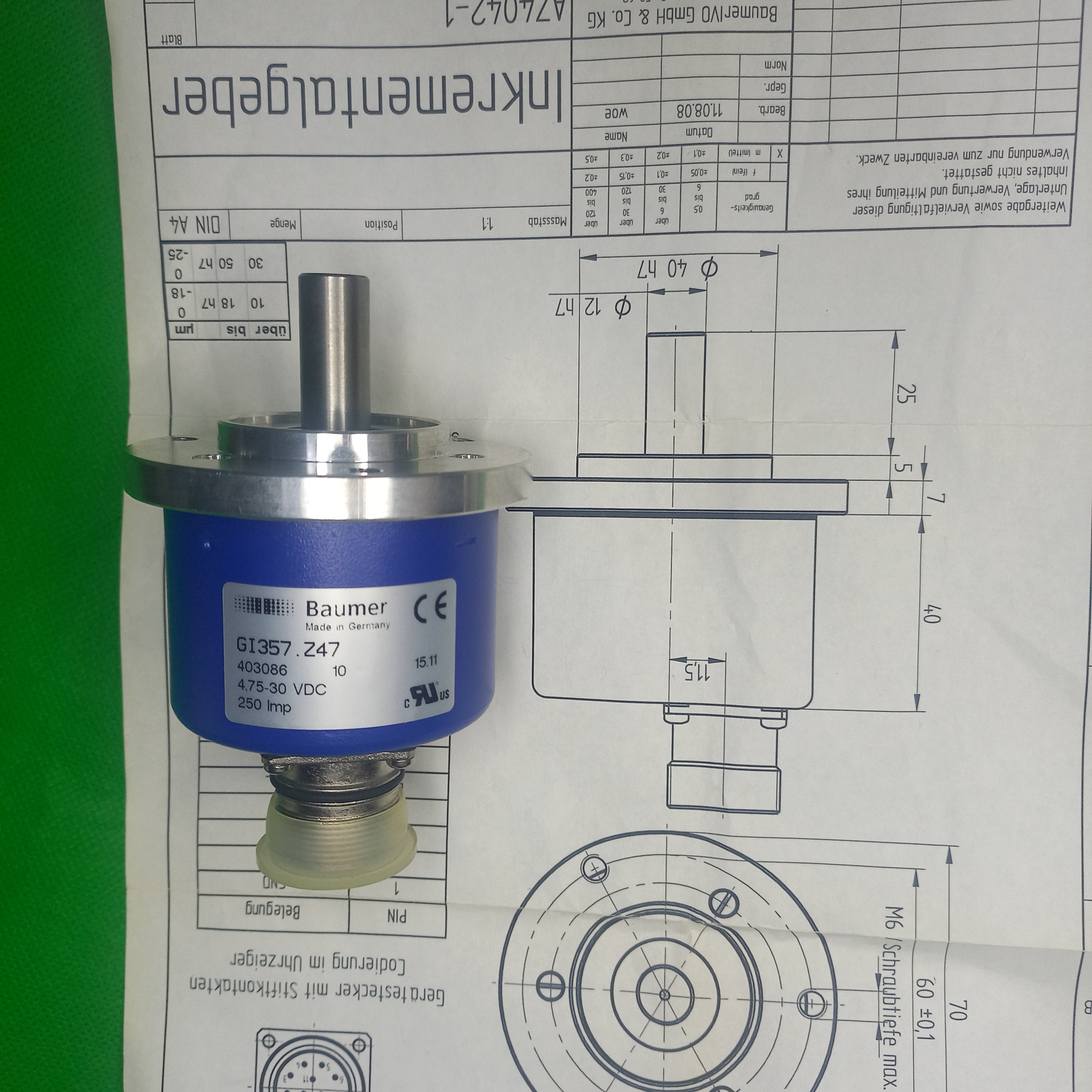 Baumer GI357 | SIL2 (Safety Integrity Level 2) 250imp, 12mm, HTL
