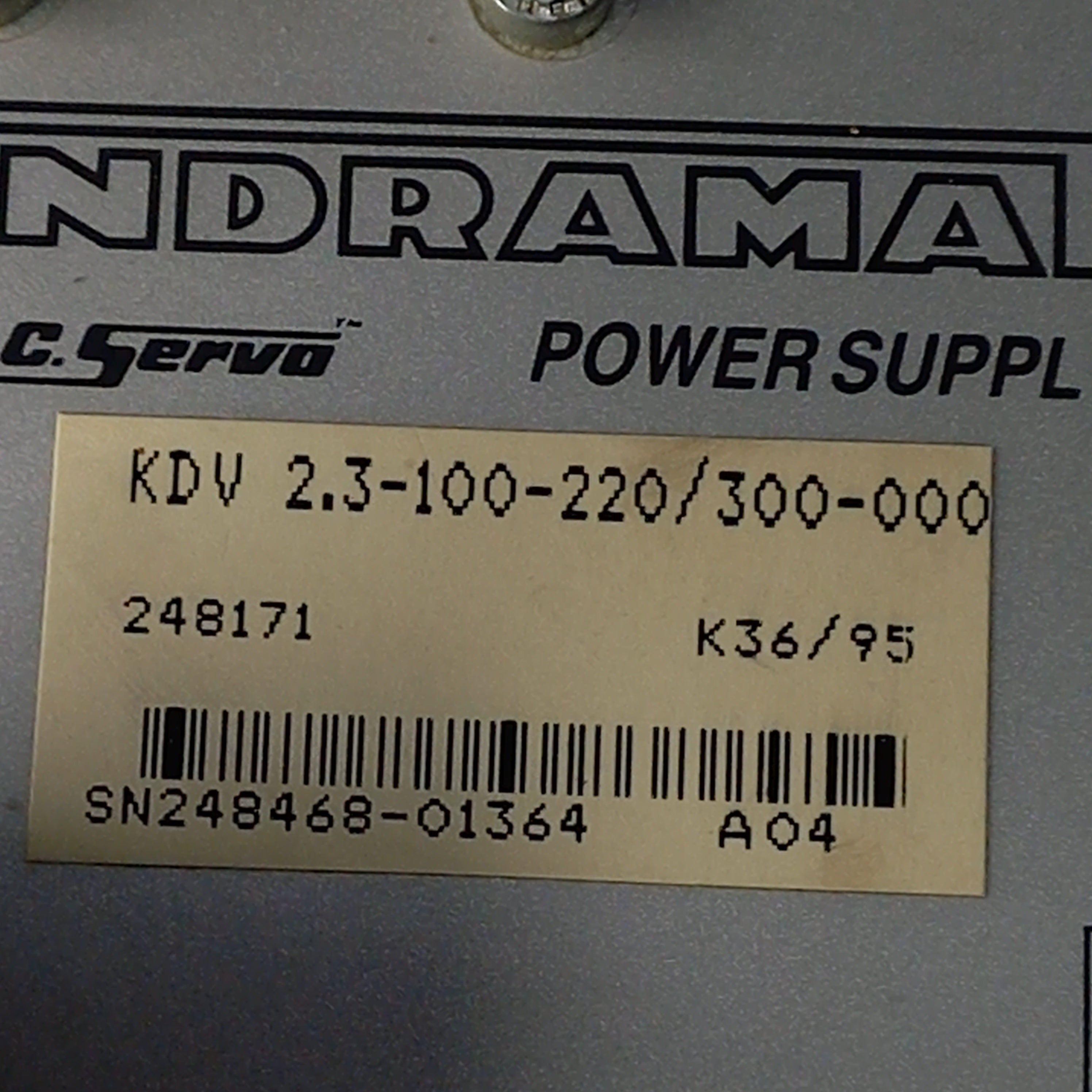 Specification sticker Indramat KDV 2.3 video features  KDV2.3-100-220/300 specification sticke fuses, connectors input output 