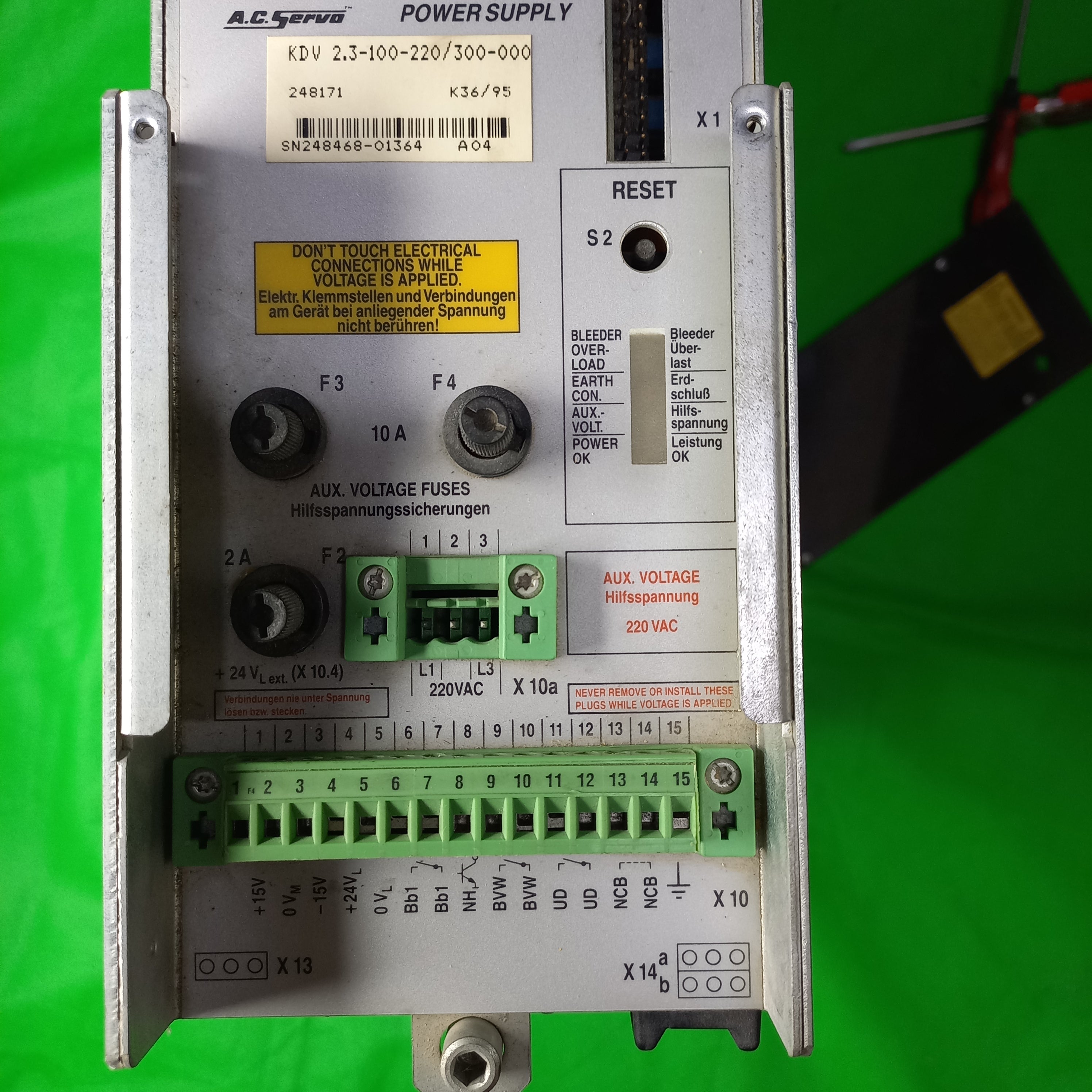 Indramat KDV2.3 video features  KDV2.3-100-220/300 specification sticke fuses, connectors input output 