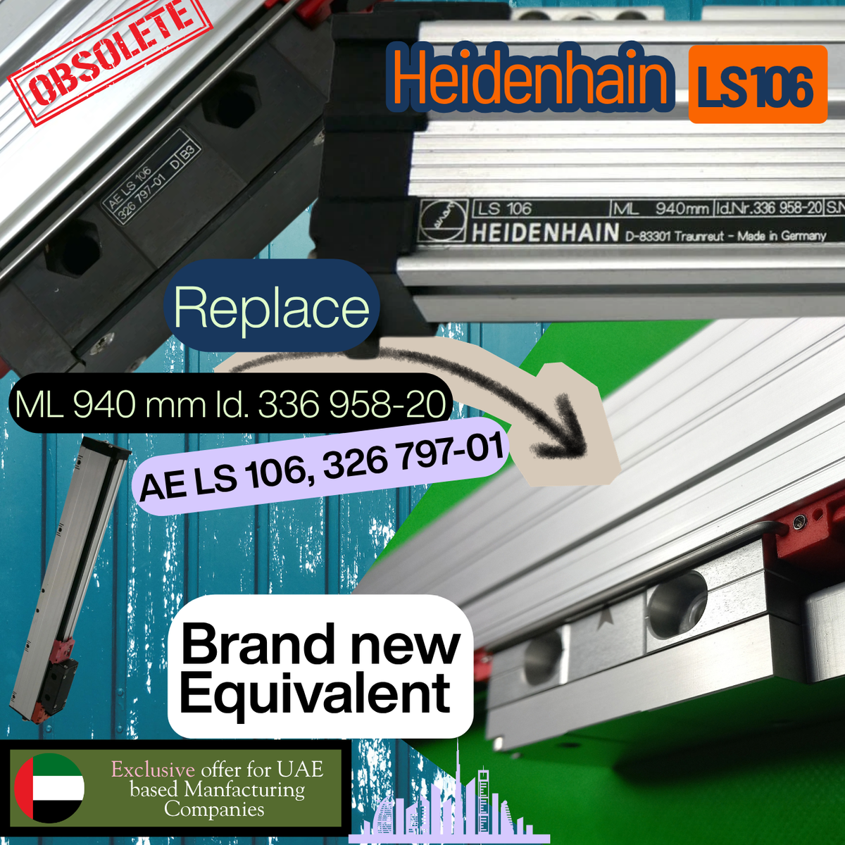 Heidenhain equivalent linear scale LS 106 | 336958-20 Length Gauge ML 940mm + AE LS 106, 326797-01