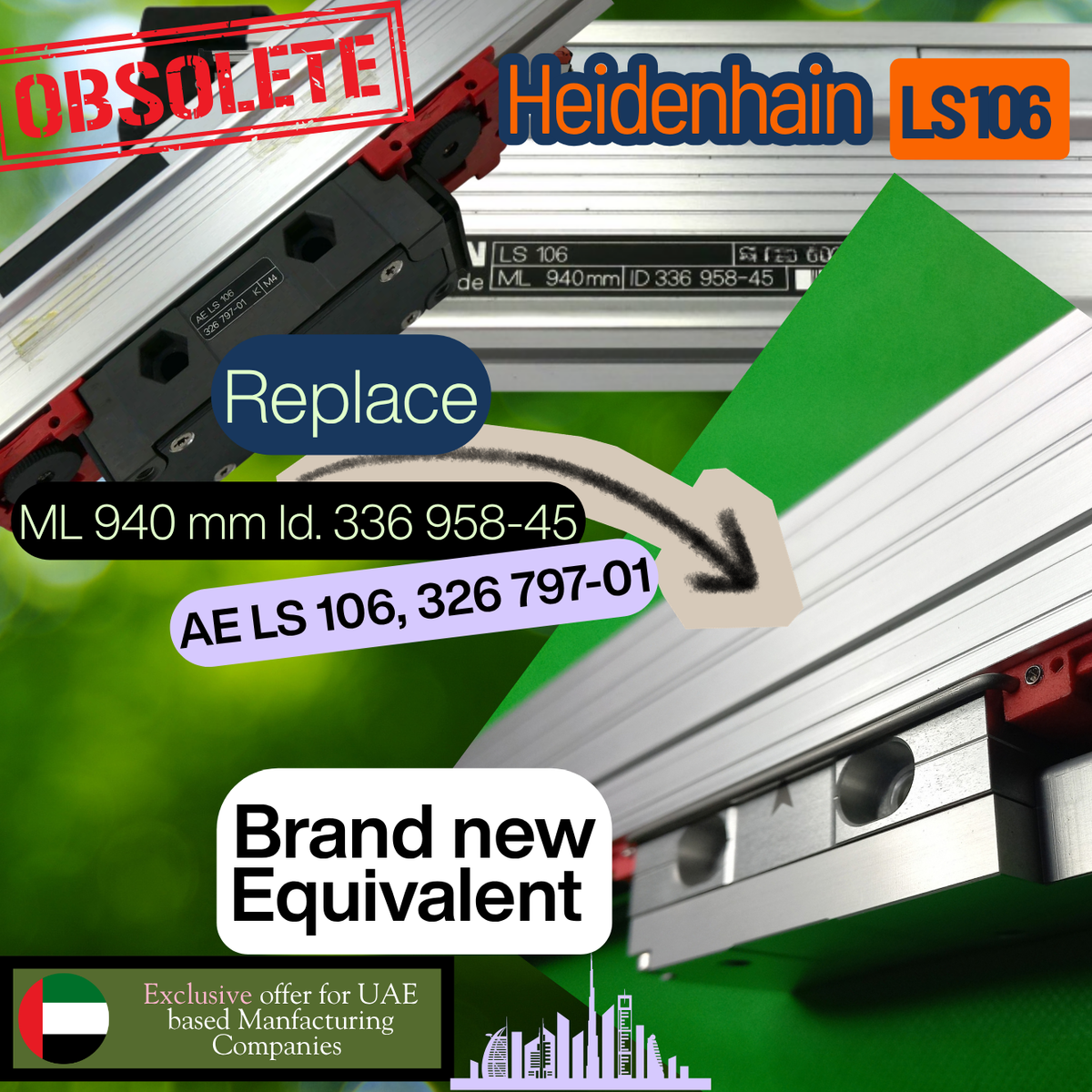 Warranty and installation Encoder to Replace Obsolete Heidenhain LS106 33695815, ML 440mm + AELS106, 326797-01