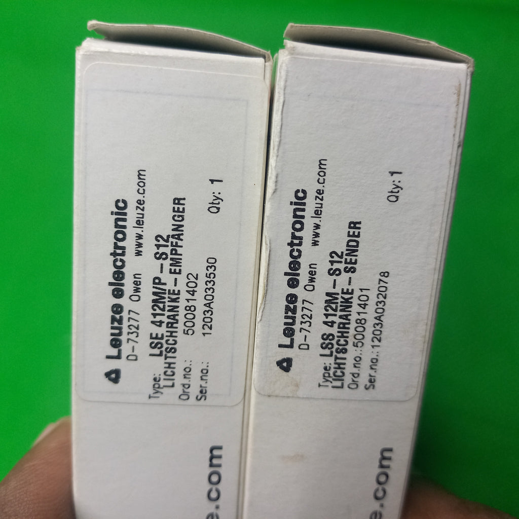 Leuze_sender receiver together box photos  Leuze_ LS 412MP-S12 500 81431=LSE 412MP-S12 (50081402)+ LSS 412M-S12 (50081401)