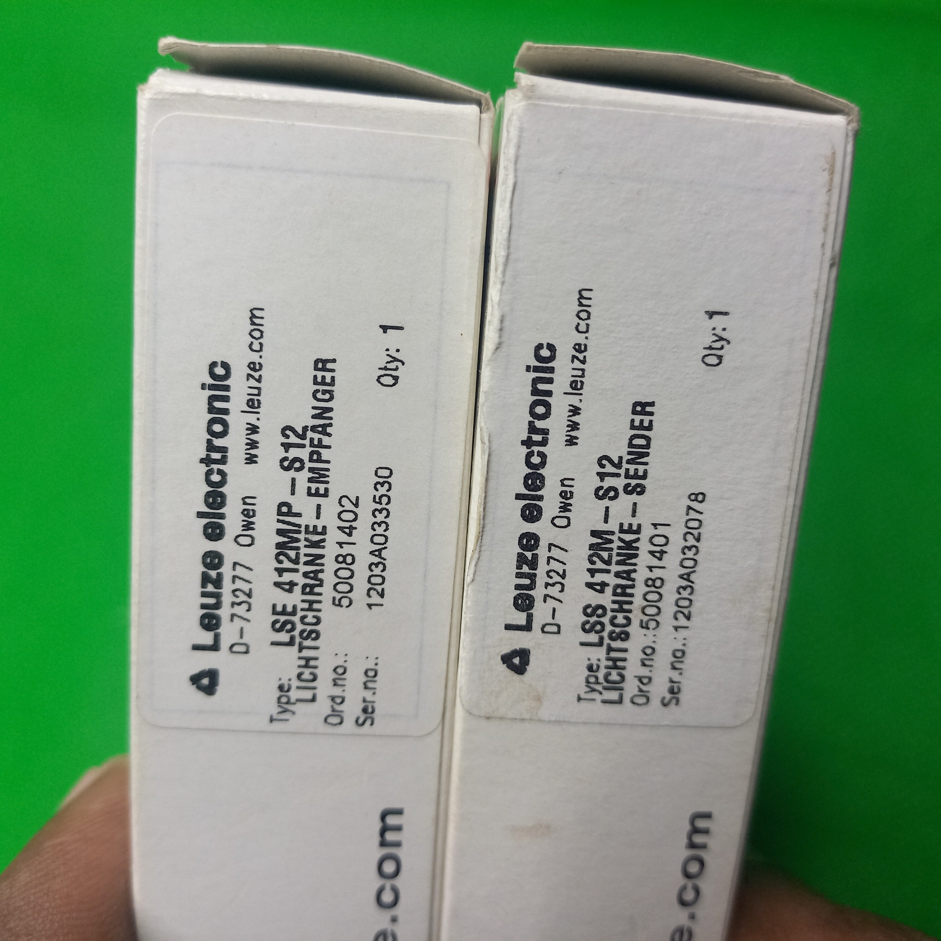 Leuze_sender receiver together box photos  Leuze_ LS 412MP-S12 500 81431=LSE 412MP-S12 (50081402)+ LSS 412M-S12 (50081401)