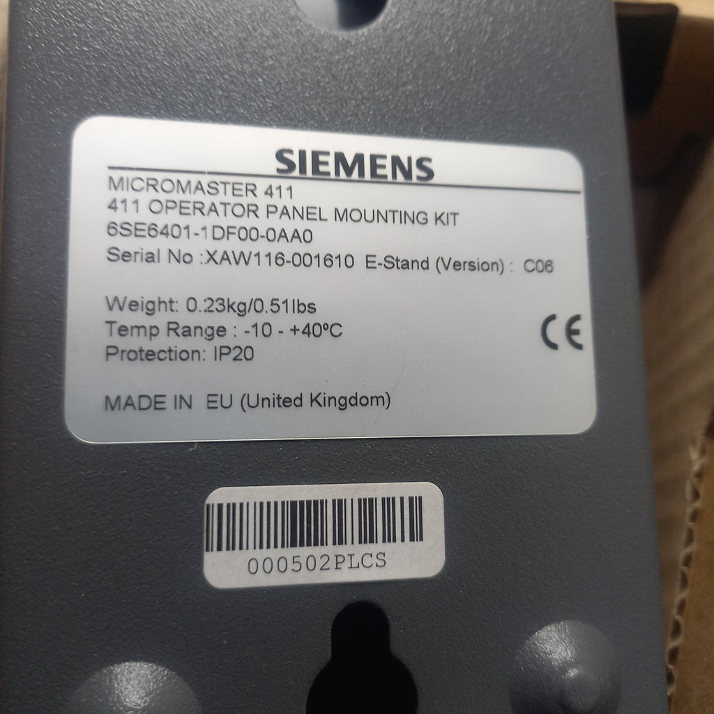 Back side sticker specification and part numbers of 6SE 6401-1DF00-0AA0 MICROMASTER 4 Operator panel mounting kit for MM411 and CM411 