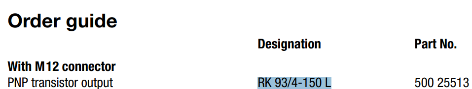 Order Guide Leuze RK 93/4-150 L, rk-93-4-150-l/50025513