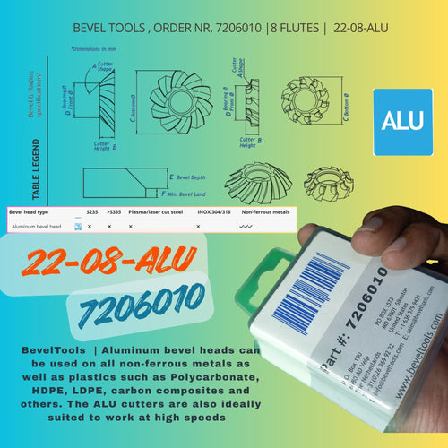 bevel Tools 22-08-ALU Precision Radius and Chamfer Solid Carbide Cutters for Portable bevel cutting milling machines 
