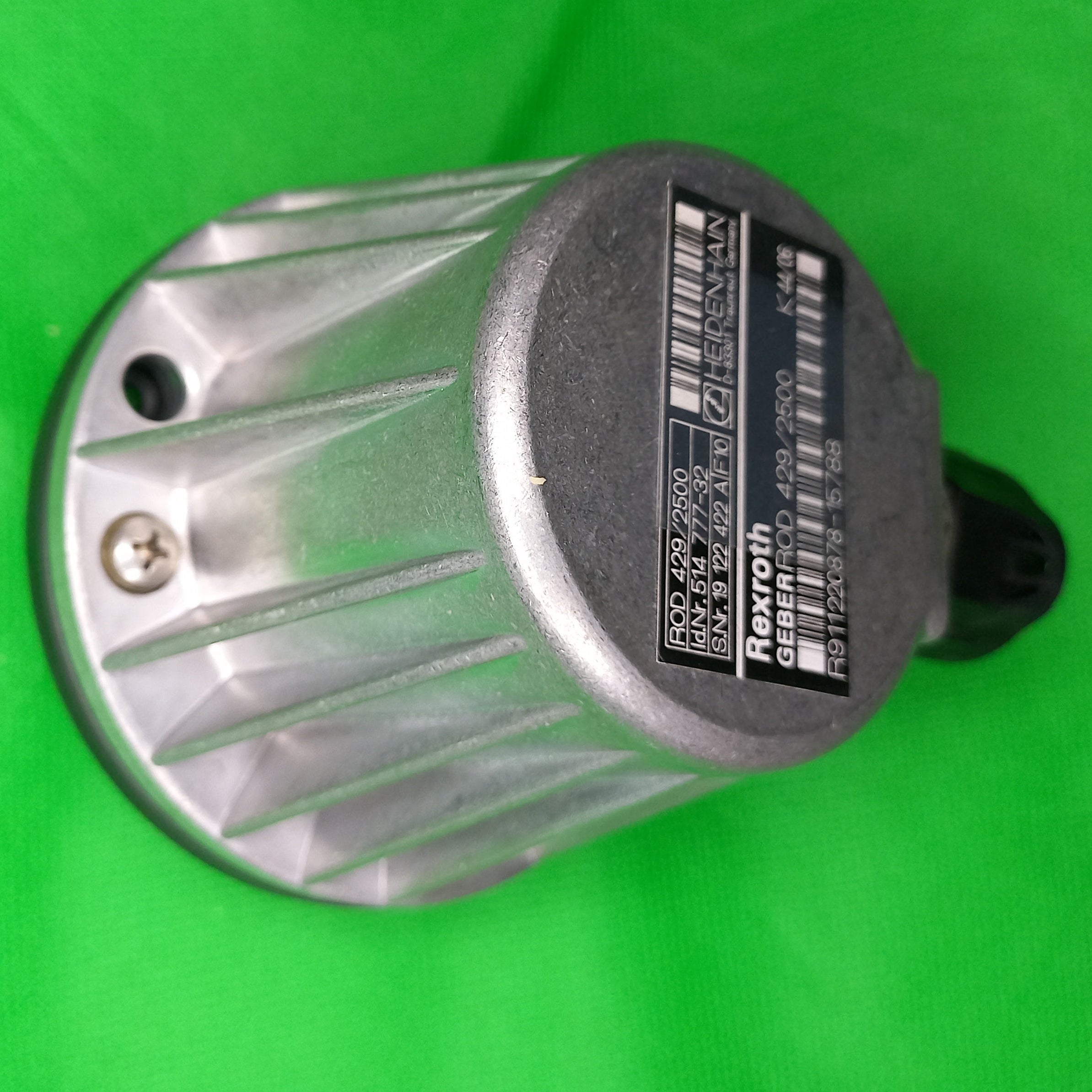 Rear view of Rexroth encoder For Servo motor , shows specification sticker and order numbers 