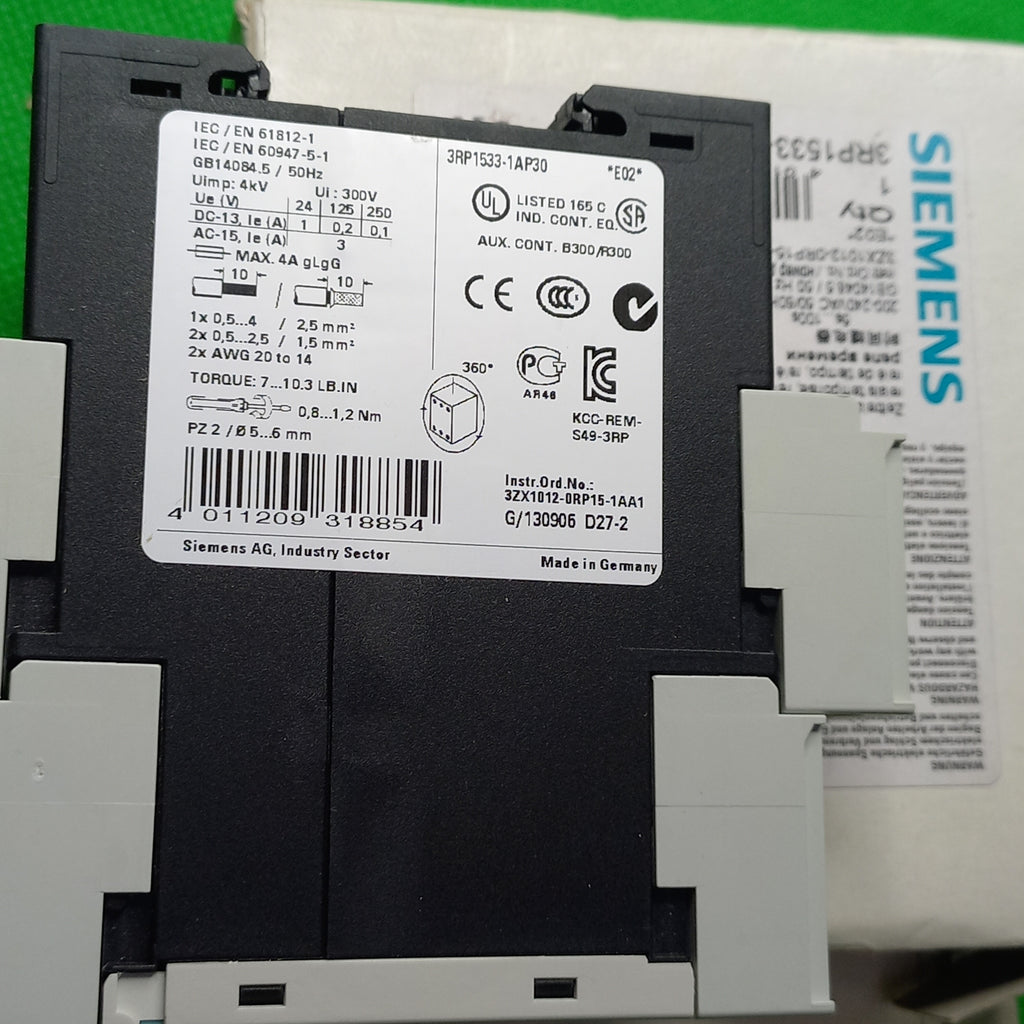 SIEMENS 3RP 1533-1AP30 TIME RELAY, OFF-DELAY  3RP15331AP30 specification sticker side photo