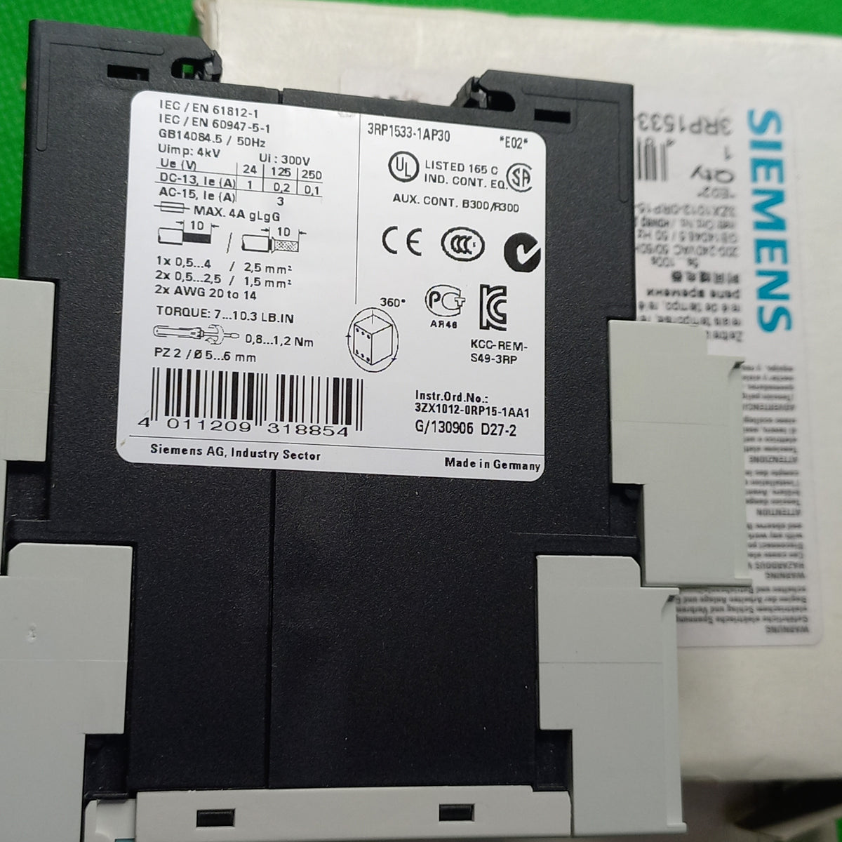 SIEMENS 3RP 1533-1AP30 TIME RELAY, OFF-DELAY  3RP15331AP30 specification sticker side photo