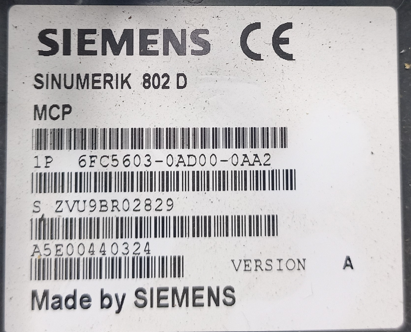 specification sticker of sinumerik 802D MCP 6FC5603-0AD00-0AA2
