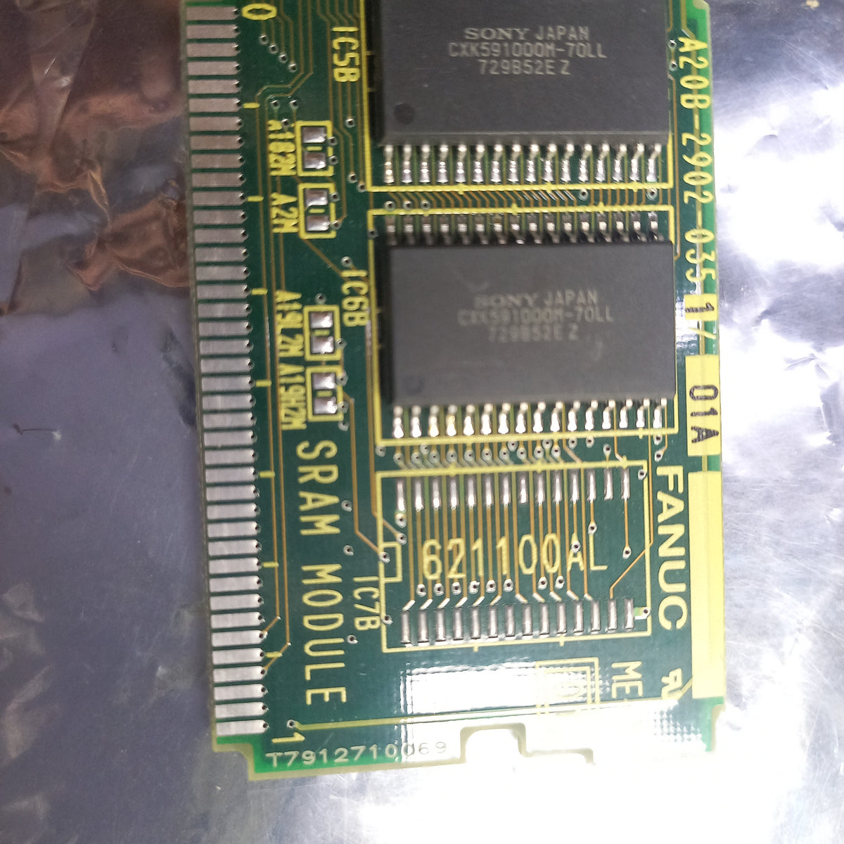 Part number marking SRAM Module  A20B-2902-035 1/01A, A350-2902-T354/01 , 
The FANUC SRAM Module A20B-2902-0351/01A is a 768KB static random-access memory (SRAM) daughter board/circuit module designed for FANUC CNC controls