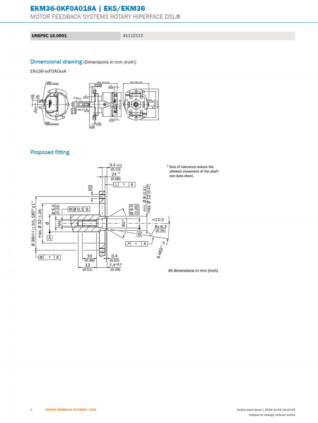 Sick Motor feedback EKM36-0KF0A018A 1053849 Multiturn Hiperface DSL 18bit STx12bit MT
