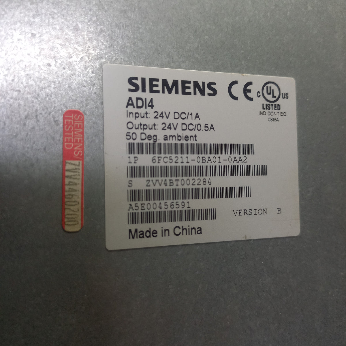 Specification sticker Siemens  | ADI4 | 6FC5211-0BA01-0AA2  | 6FC52110BA010AA2 