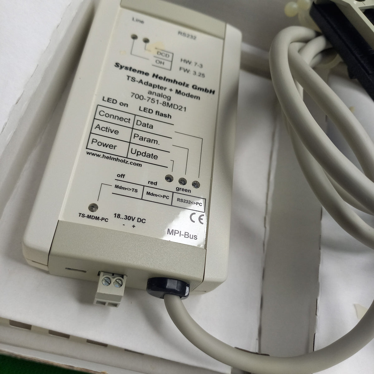 TS Adapter + Modem analog _SSW7-TS with Modem; analog/ISDN/GSM Hemholz 700-751-8MD21 TS-Adapter + Modem Analog, HW: 7-2, FW: 3.25, KW: 15/09

SSW7-TS, MPI Adapter
