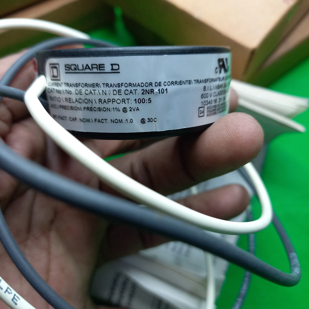 Unboxing of TRANSFORMER CURRENT 100:5 1-1/8 ID 2NR101; Ratio: 100/5, Opening; Size Ø 1.13 in; specification sticker photo here